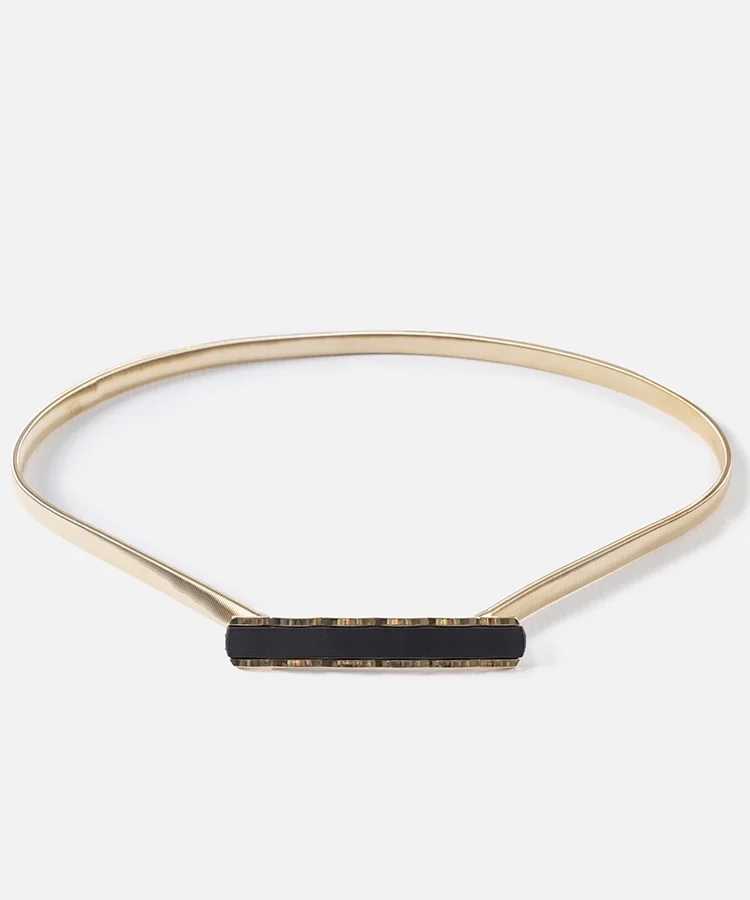 Złoty elastyczny pasek z czarną klamerką Morig