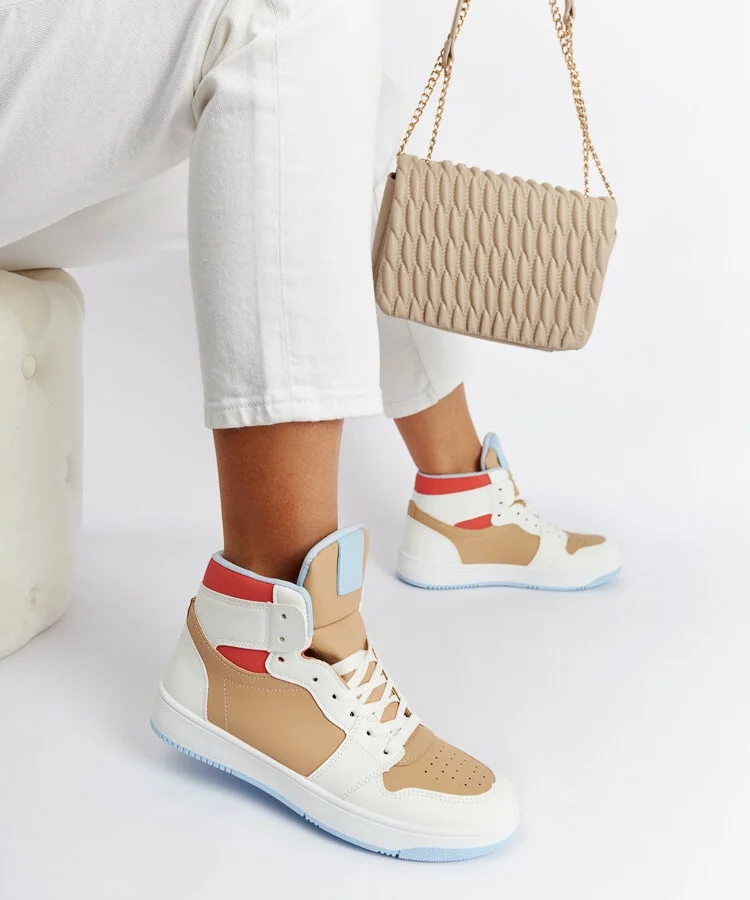 Biało-beżowe sneakersy za kostkę Eagan