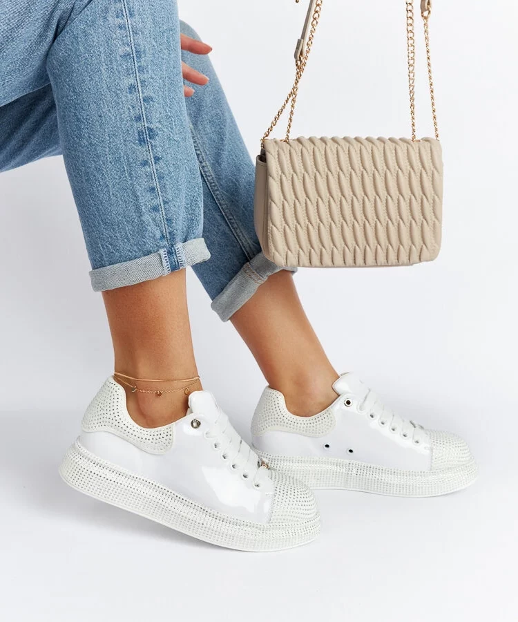 Białe sneakersy z cyrkoniami GOE NN2N4011