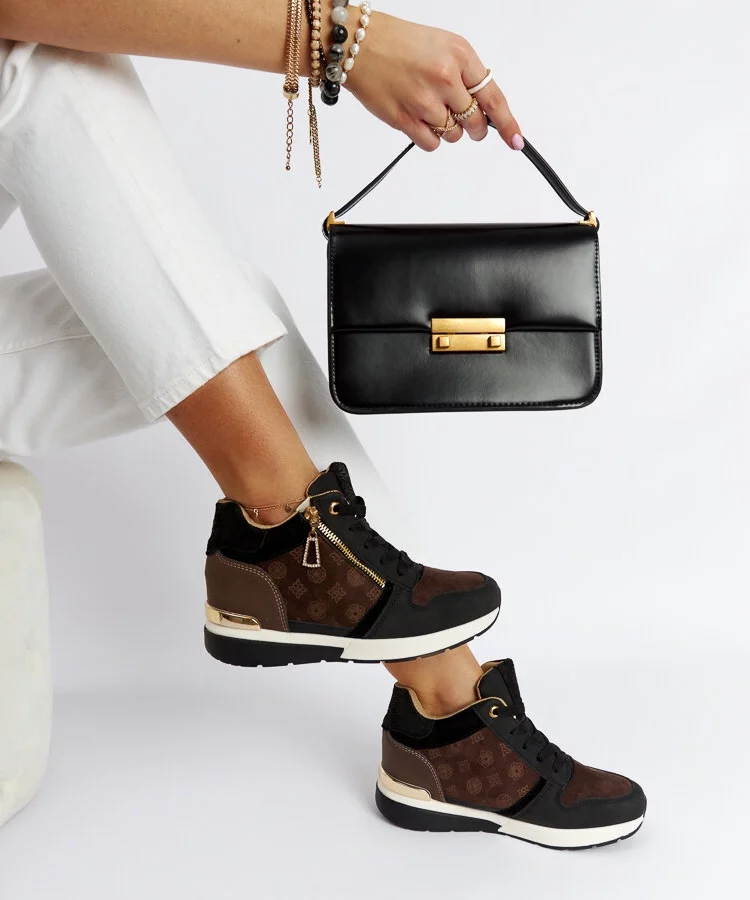 Sneakersy damskie czarne sznurowane na koturnie Knoxville