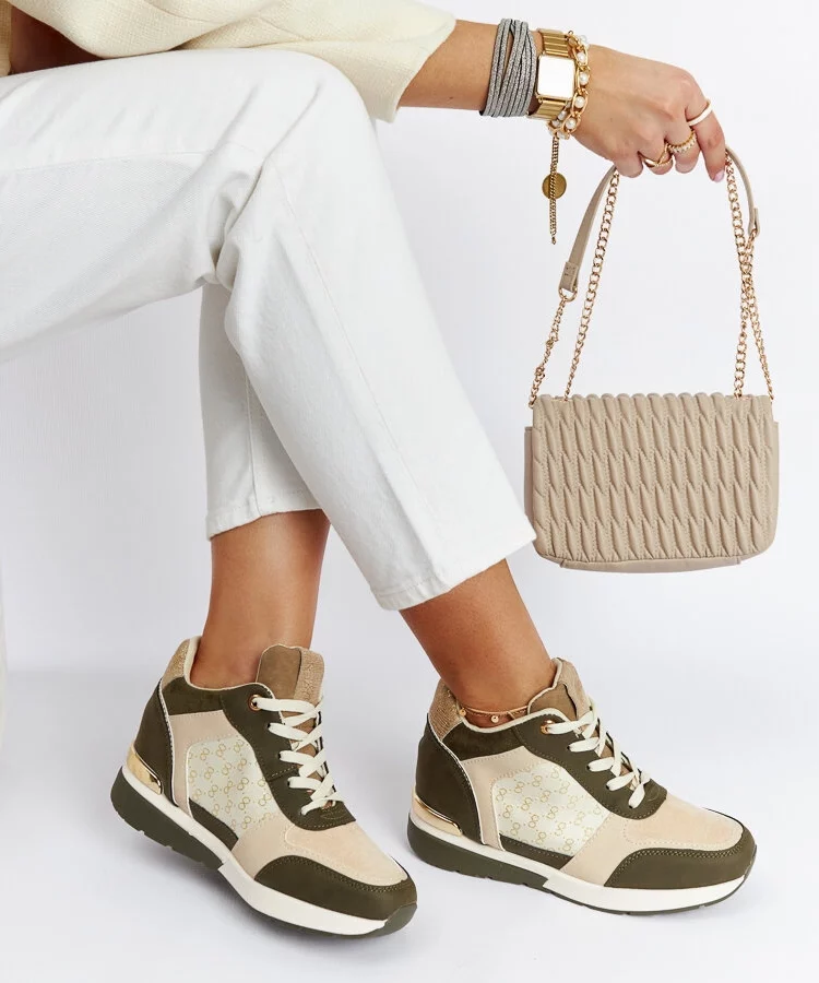 Zielone sneakersy na koturnie Chestnut