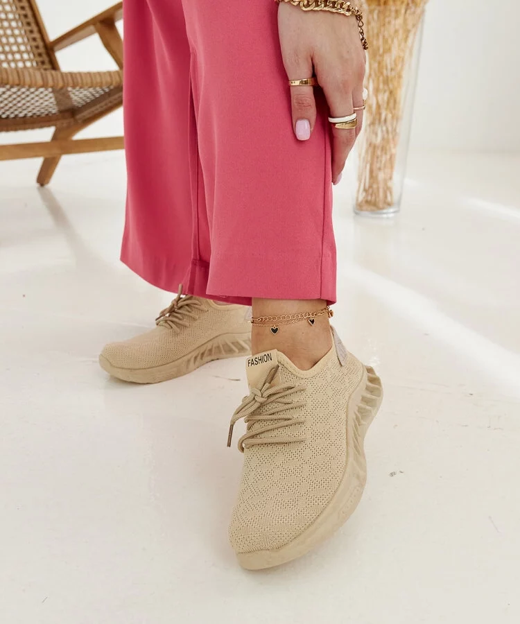 Beżowe materiałowe sneakersy Mira