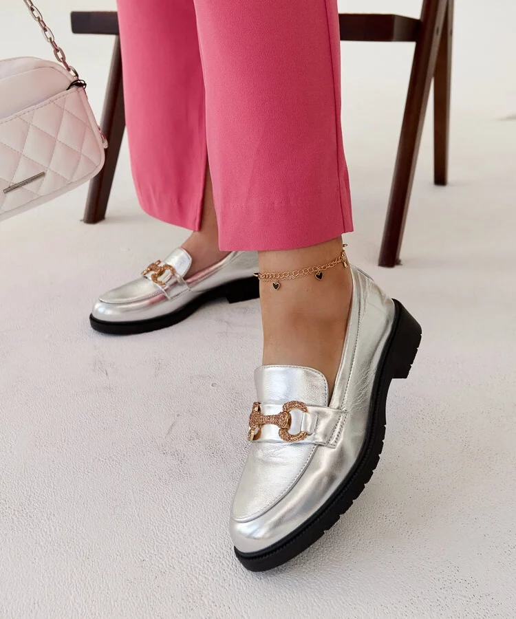 Srebrne mokasyny z cyrkoniami Aleyna