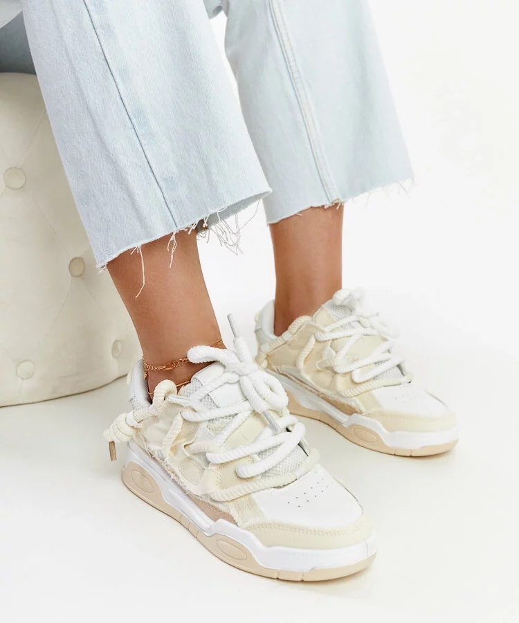 Beżowe sneakersy z materiałowymi wstawkami Melilot