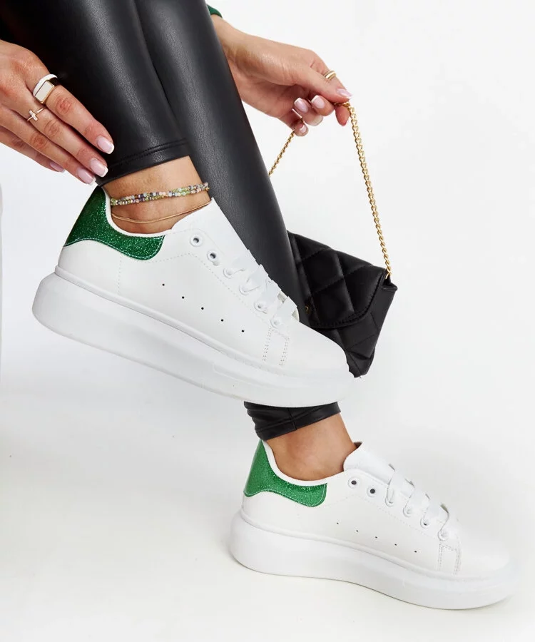Biało-zielone sneakersy eko-skórzane Fatimah