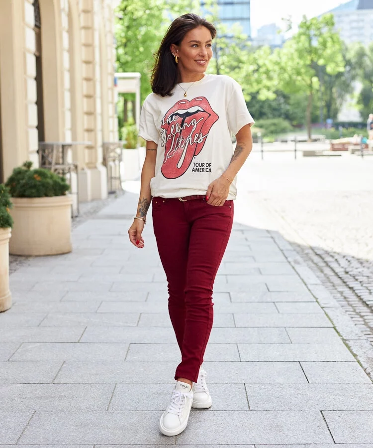 Czerwone materiałowe spodnie z paskiem Sylvain