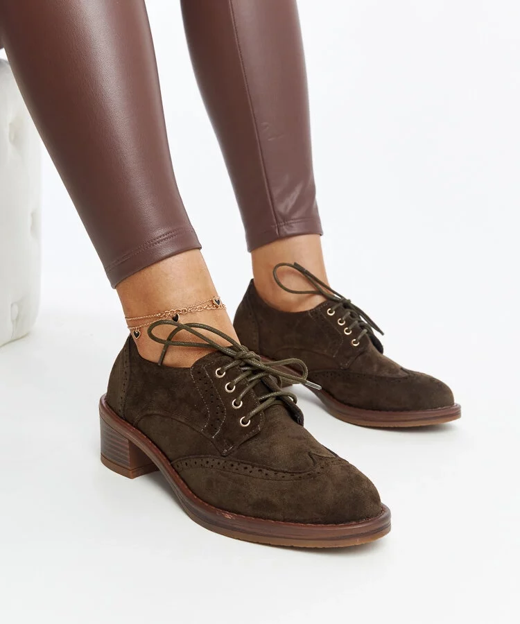 Zielone zamszowe półbuty obcasie Tigard