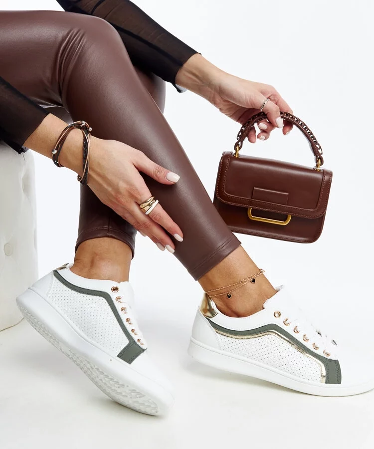 Biało-zielone sneakersy na platformie Amala