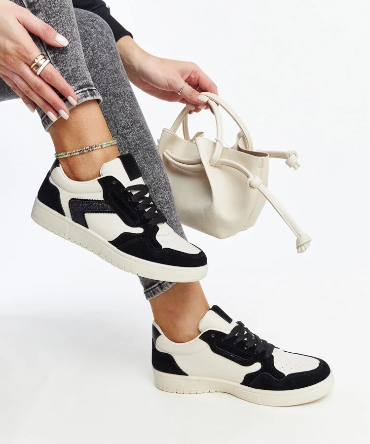 Biało-czarne sneakersy z brokatem Juwan
