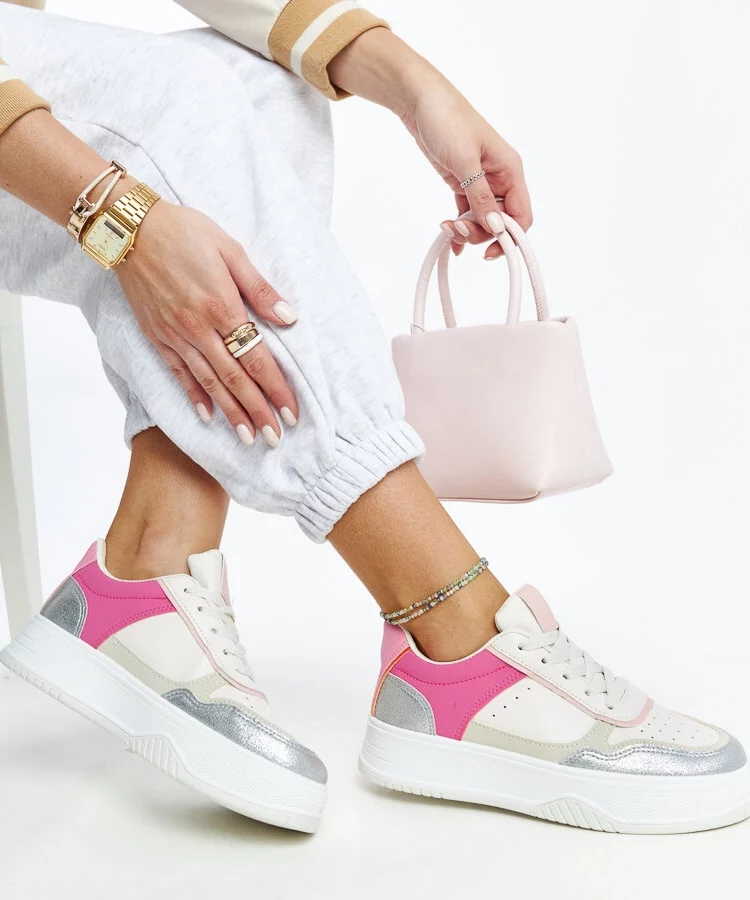 Biało-różowe sneakersy na grubszej podeszwie Rumai