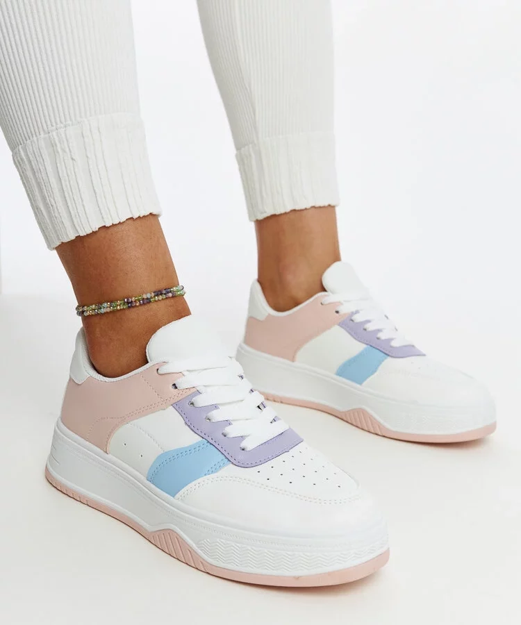 Biało-różowe sneakersy na grubszej podeszwie Rafida