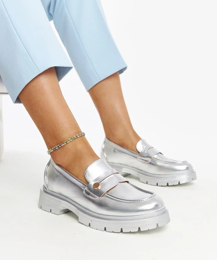 Srebrne mokasyny Eko skórzane Mladenka