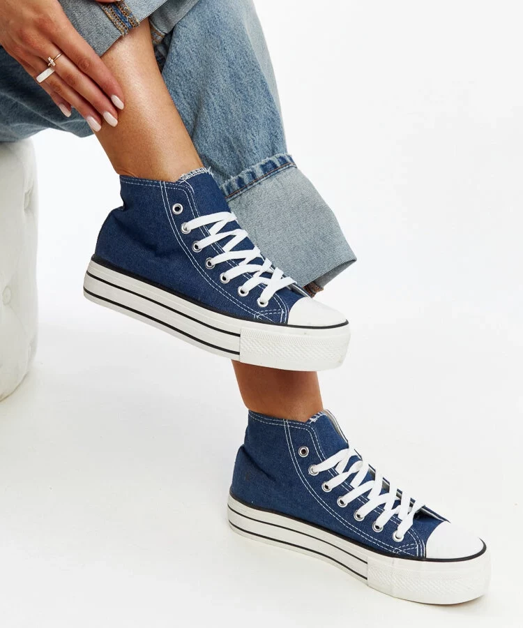 Jeansowe wysokie trampki na grubej podeszwie Bagy