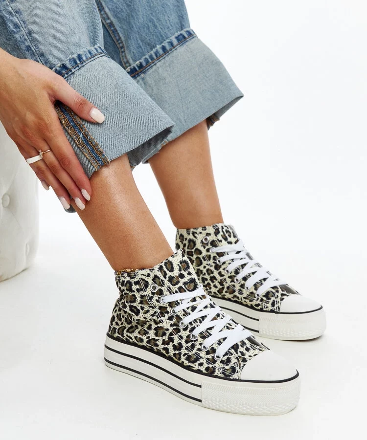 Wysokie trampki w panterkę na grubej podeszwie Bagy platflorma