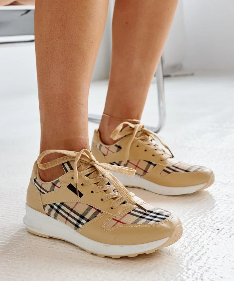 Beżowe sneakersy w kratkę Afifah