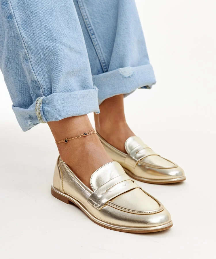 Złote klasyczne mokasyny Nasia