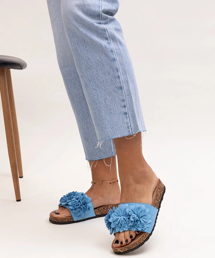 Klapki z kwiatami na korkowej podeszwie Almida