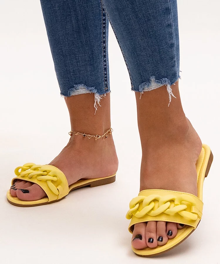Żółte klapki z matowym łańcuchem Aliyan