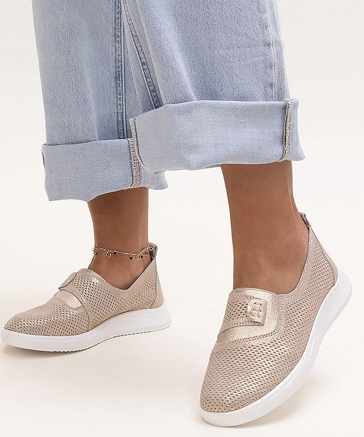 Złote skórzane tenisówki perforowane Ethels