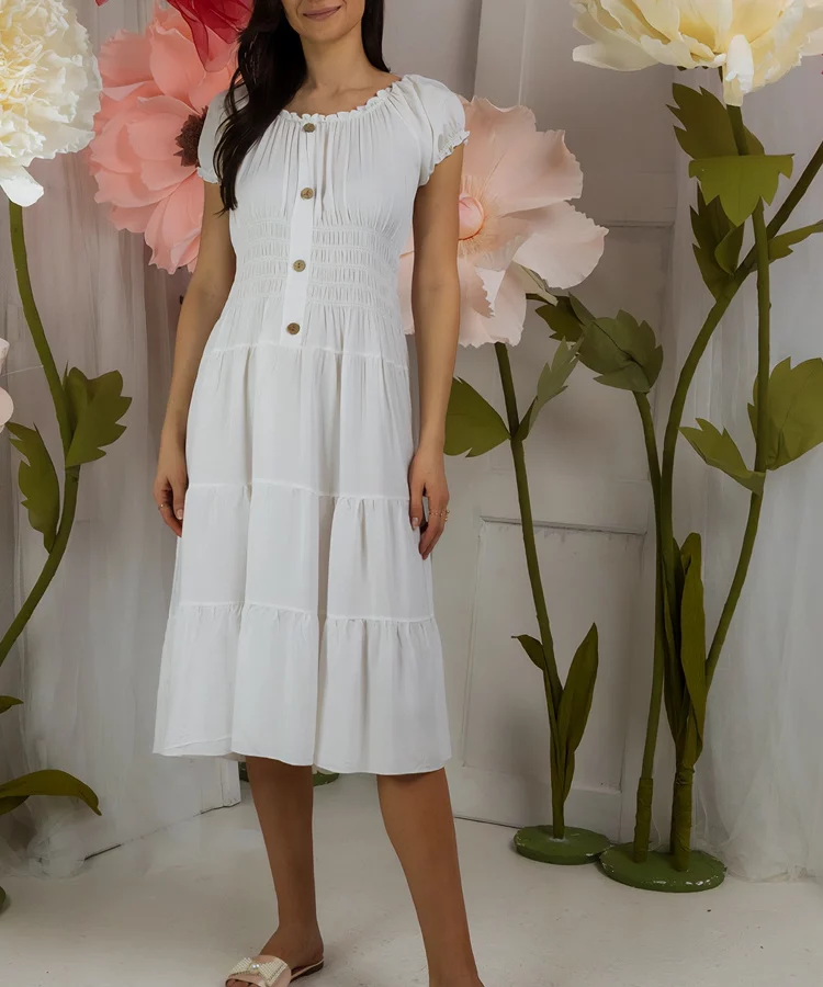 Biała sukienka midi z krótkim rękawem Marisla