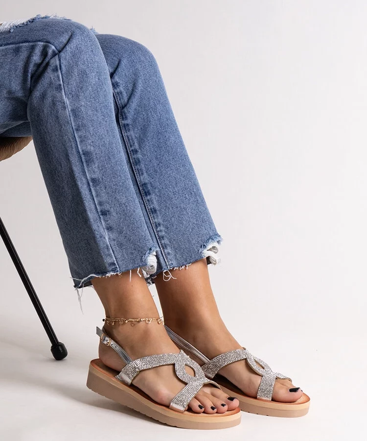 Srebrne sandałki na platformie z cyrkoniami Mifsa