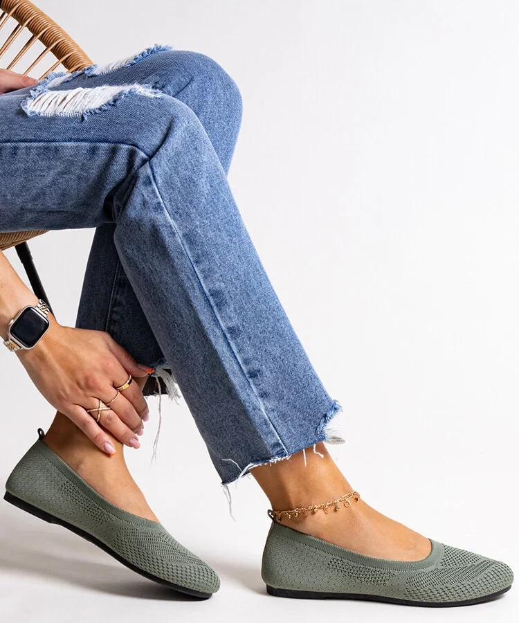 Zielone baleriny materiałowe Yafia