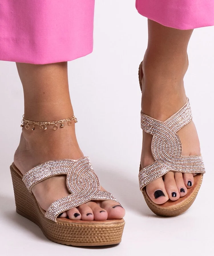 Szampańskie klapki na koturnie z cyrkoniami Antuanet