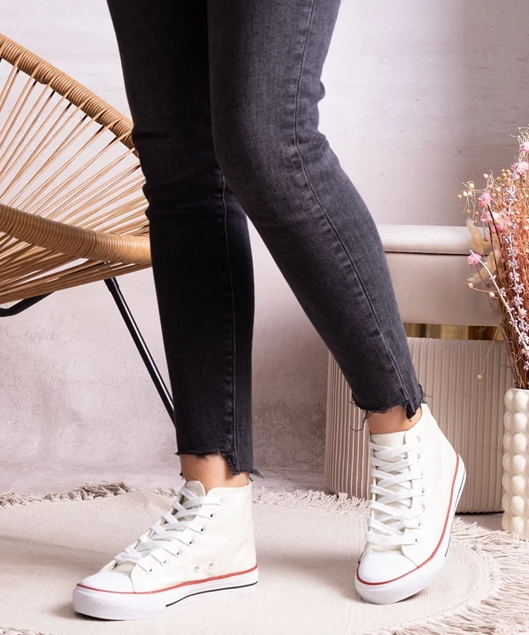 Białe wysokie trampki z siateczki błyszczącej Ranifali