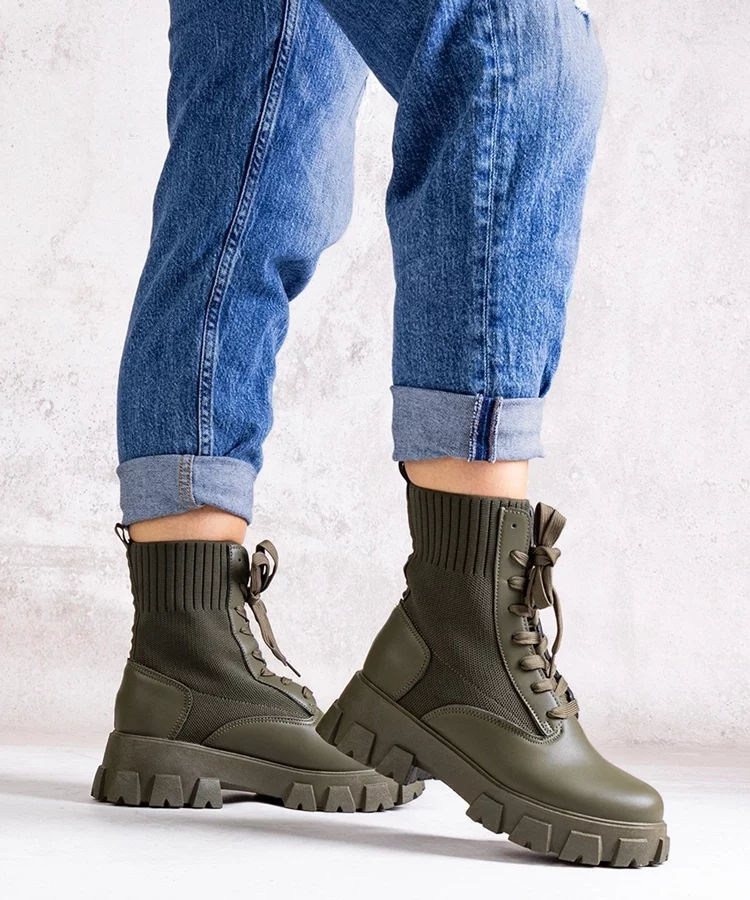 Zielone botki z elastyczną cholewką Zogba