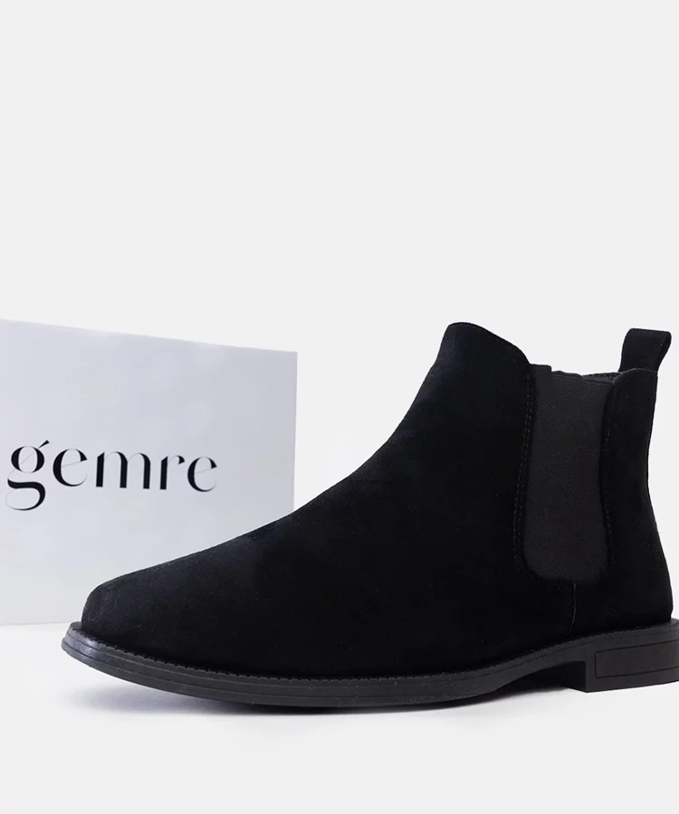 Czarne męskie sztyblety z elastyczną wstawką eko-zamsz Fernand