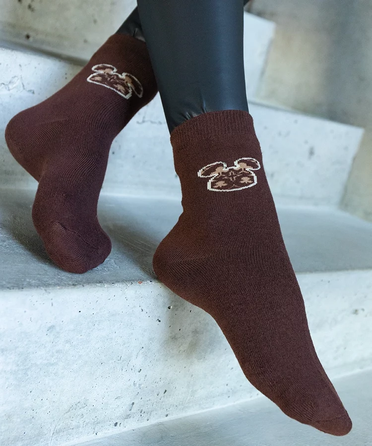 Brązowe ciepłe skarpetki z myszką Sella
