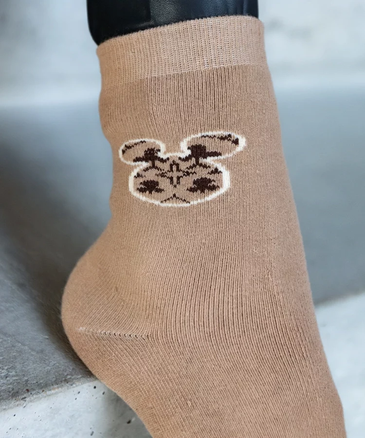 Beżowe ciepłe skarpetki z myszką Sella