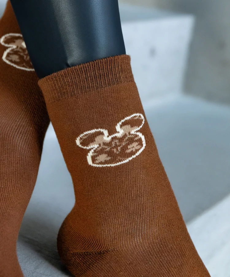 Brązowe ciepłe skarpetki z myszką Sella