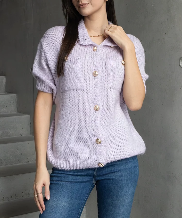 Sweter fioletowy z krótkim rękawem Shela