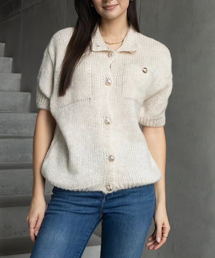 Sweter beżowy z krótkim rękawem Shela