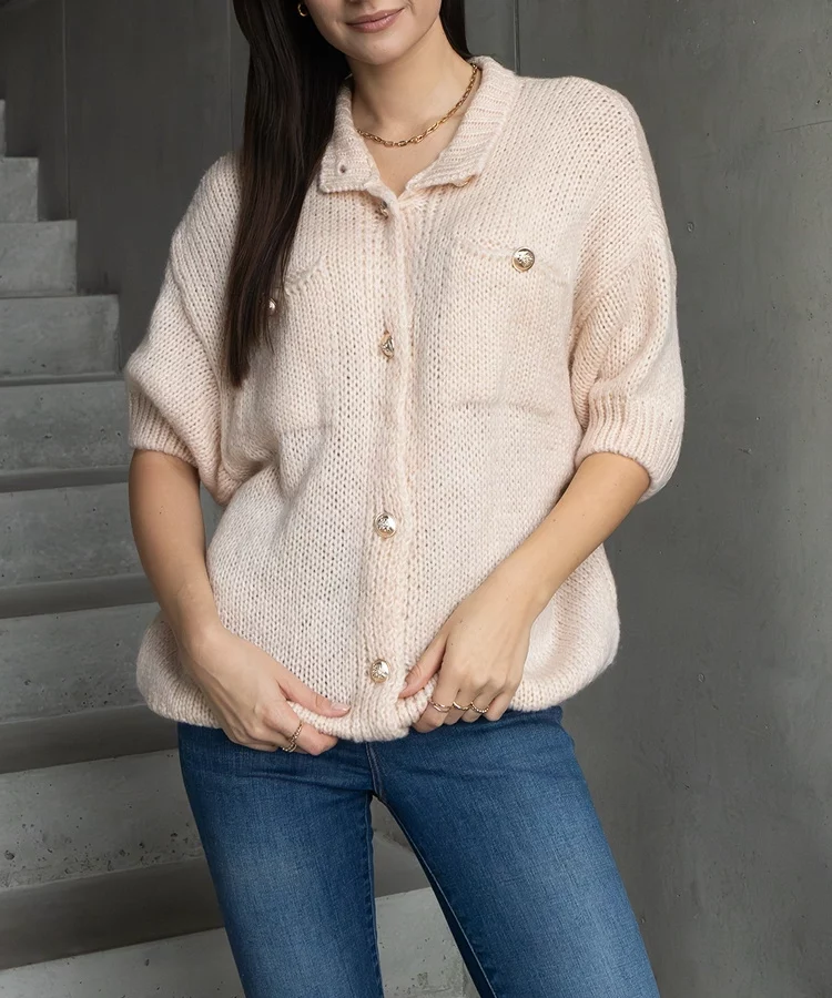 Sweter różowy z krótkim rękawem Shela