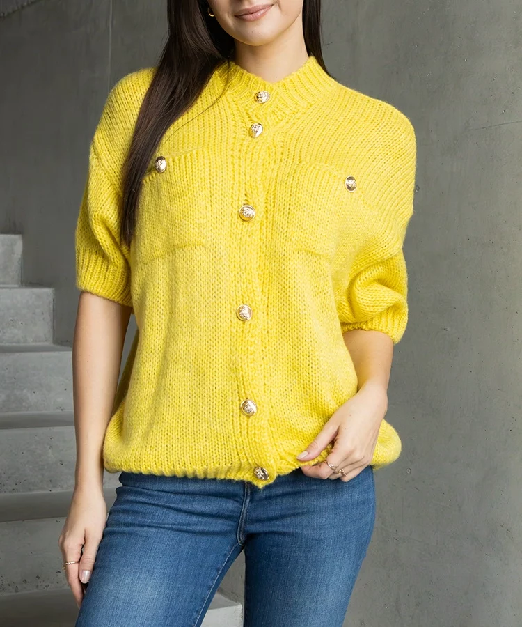 Sweter żólty z krótkim rękawem Shela