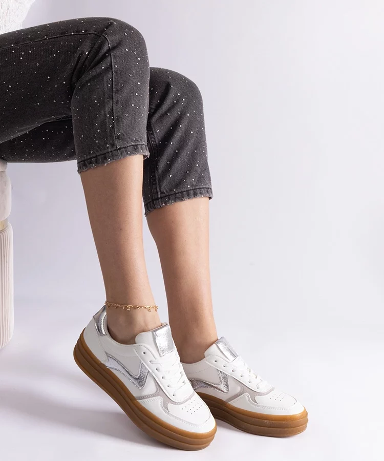 Biało-srebrne sneakersy na gumowej podeszwie Quica
