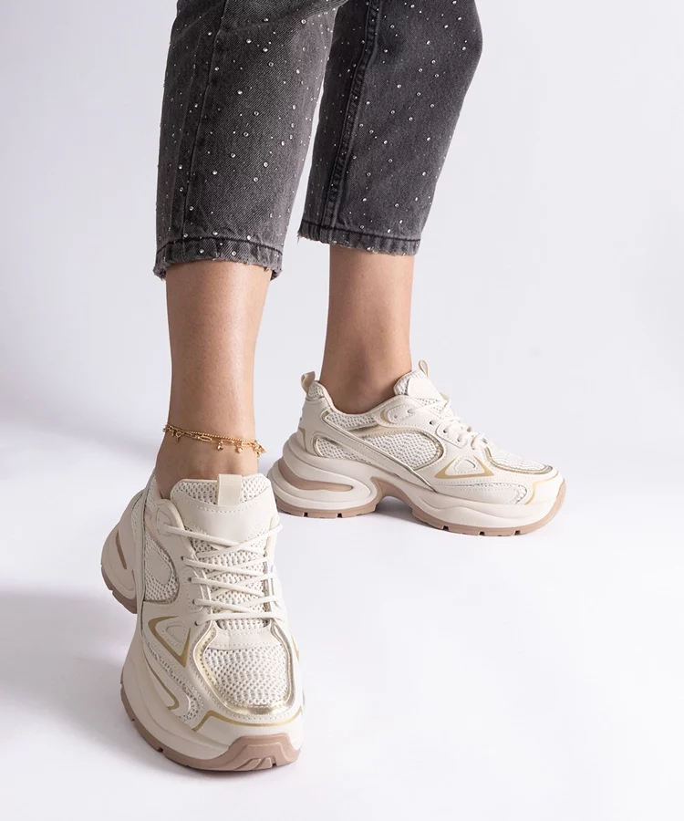 Beżowe sneakersy na masywnej podeszwie Adoma