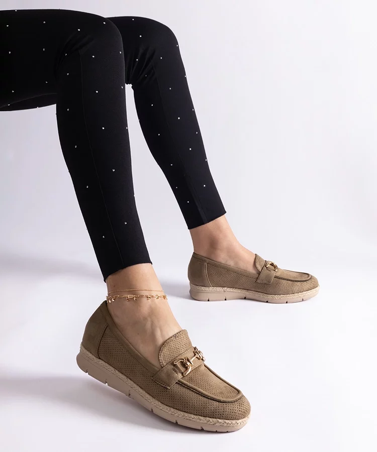 Zielone mokasyny damskie z eko zamszu Sandoval