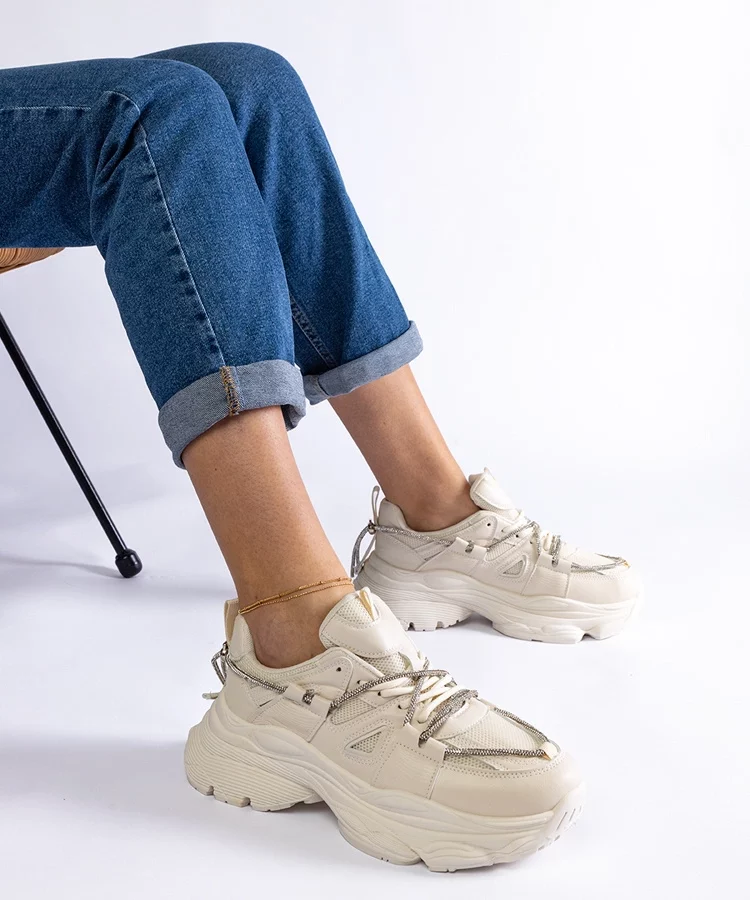 Beżowe sneakersy sportowe damskie Ivett