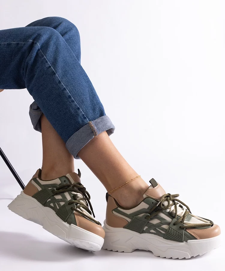 Zielono-beżowe sneakersy damskie Alva