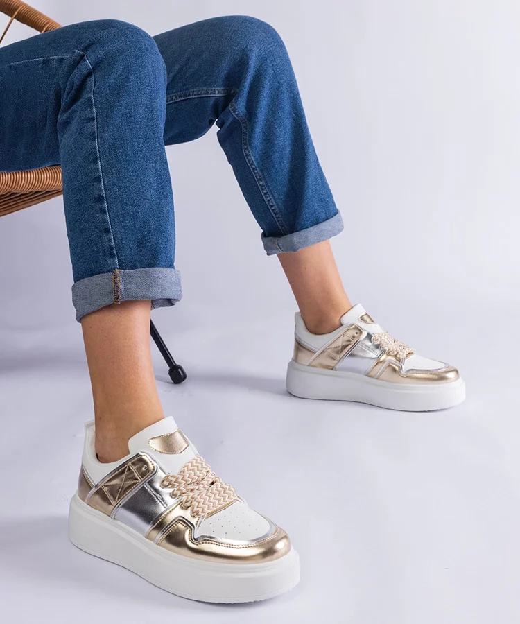 Złote sneakersy ze srebrnymi wstawkami Kimberly