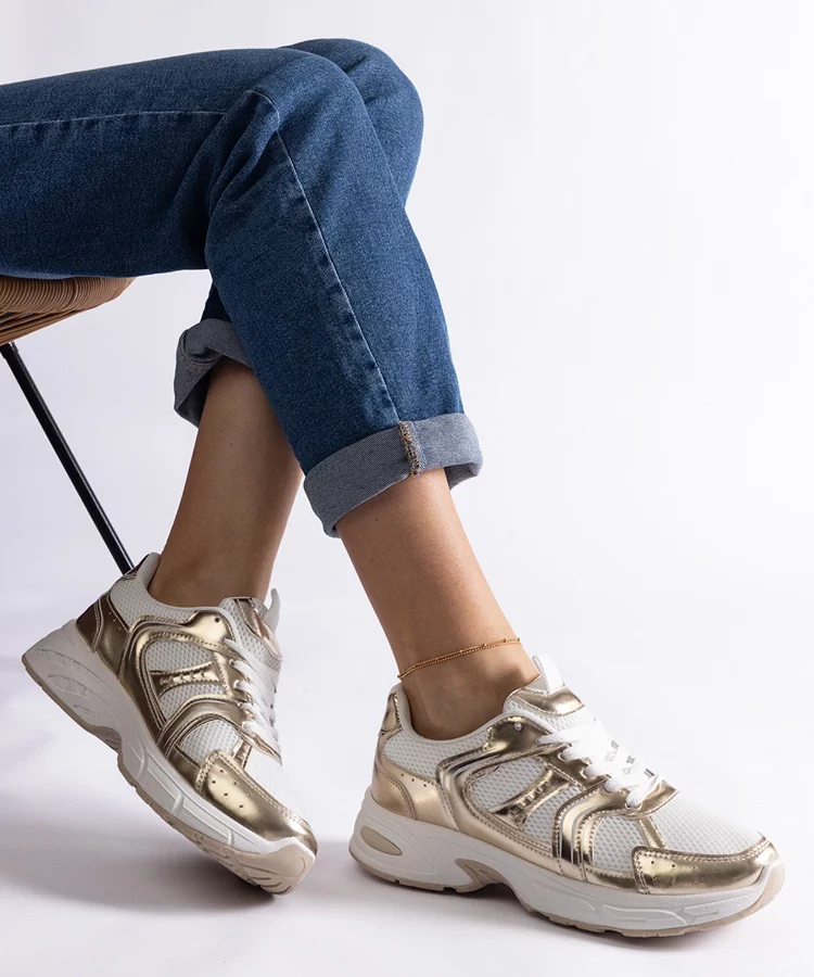 Biało-złote sneakersy sportowe Ena