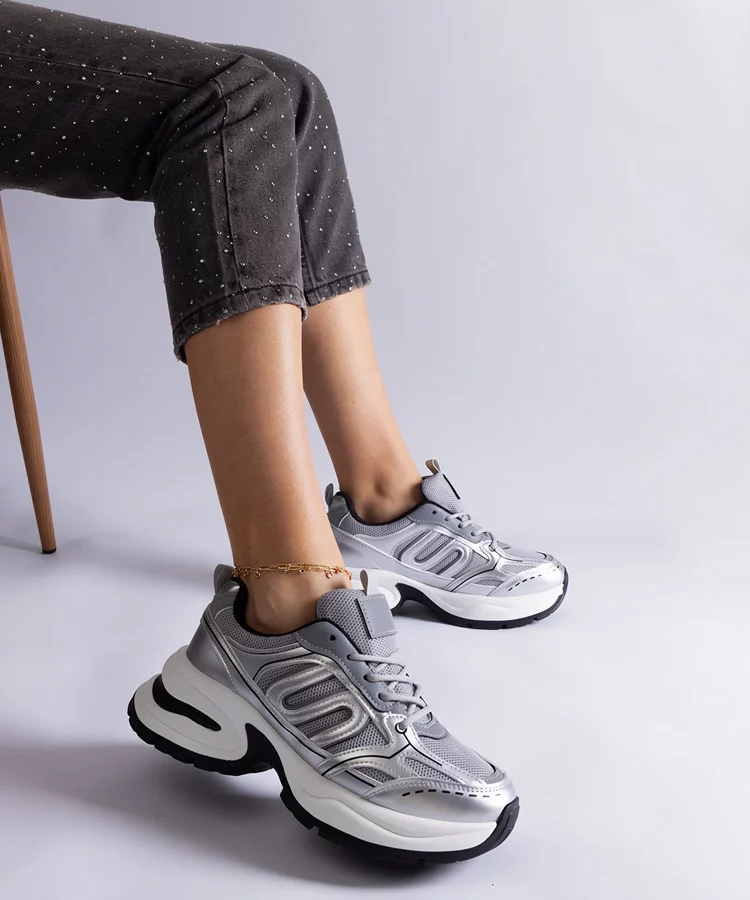 Srebrne damskie sneakersy sportowe Garza