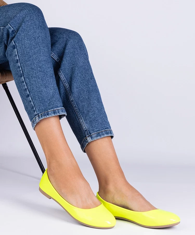 Żółte neonowe lakierowane balerinki Aurika