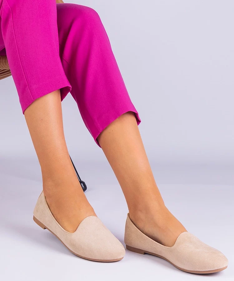 Beżowe klasyczne balerinki z ekozamszu Valensia