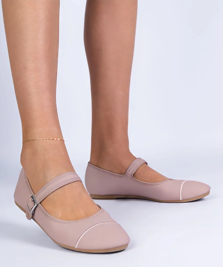 Różowe balerinki o matowym wykończeniu Longhola