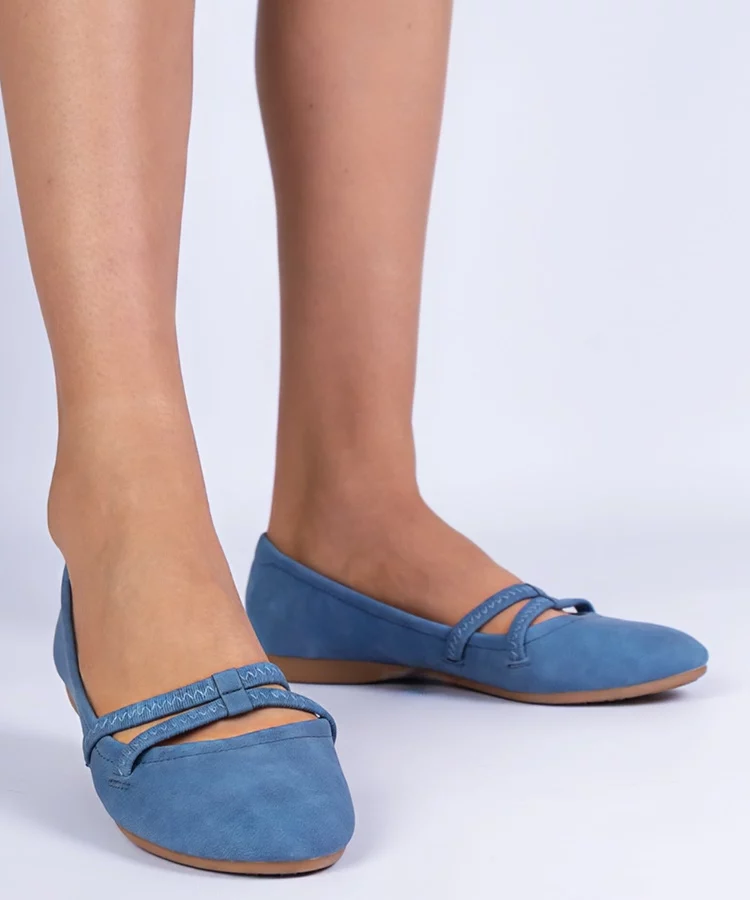 Niebieskie balerinki damskie z ekoskóry matowej Baronna