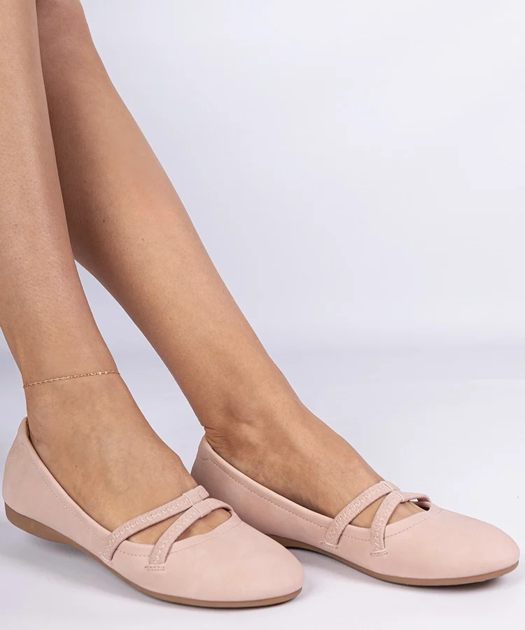 Różowe balerinki damskie z ekoskóry matowej Baronna